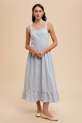 Light Blue Striped Cotton Sleeveless Dress