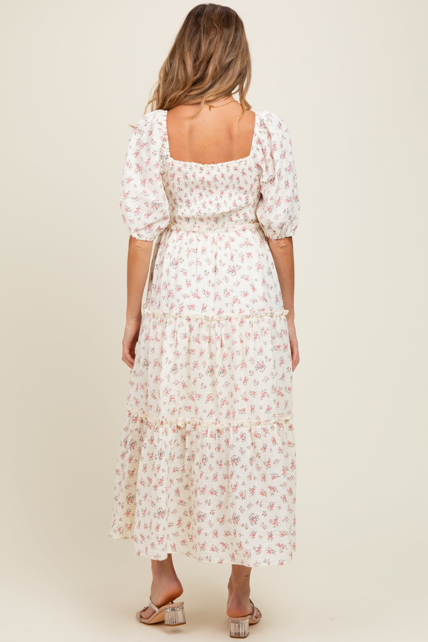 ivory floral smocked maternity maxi dress Pink Floral Smocked Ruffle Tiered Maternity Maxi Dress – PinkBlush