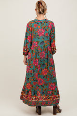 Forest Green Floral Tassel Tie Long Sleeve Maternity Maxi Dress