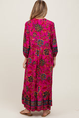 Magenta Floral Tassel Tie Long Sleeve Maternity Maxi Dress