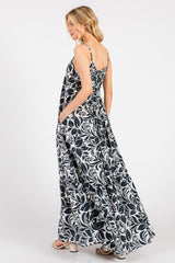 Charcoal Floral Waist Tie Maxi Dress