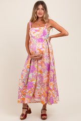 Pink Floral Cutout Tie Back Maternity Maxi Dress