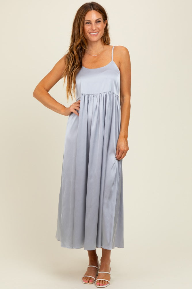 light grey satin dress Emery Dress - Light Grey, AU/UK 6