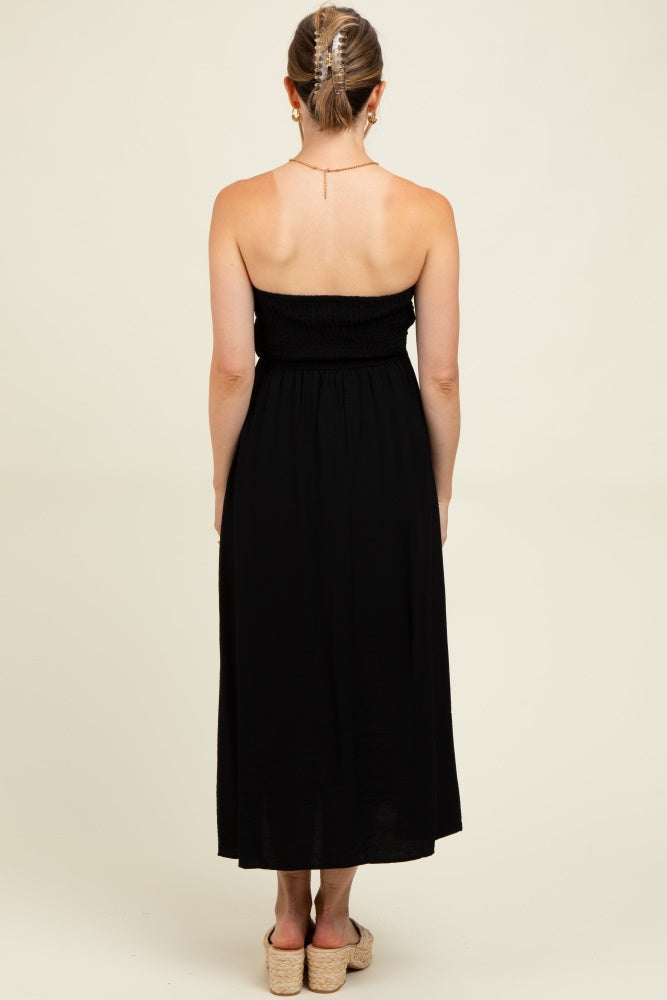 Black Pleated Bodice Strapless Maternity Midi Dress PinkBlush Black Pleated Bodice Strapless Maternity Midi Dress PinkBlush
