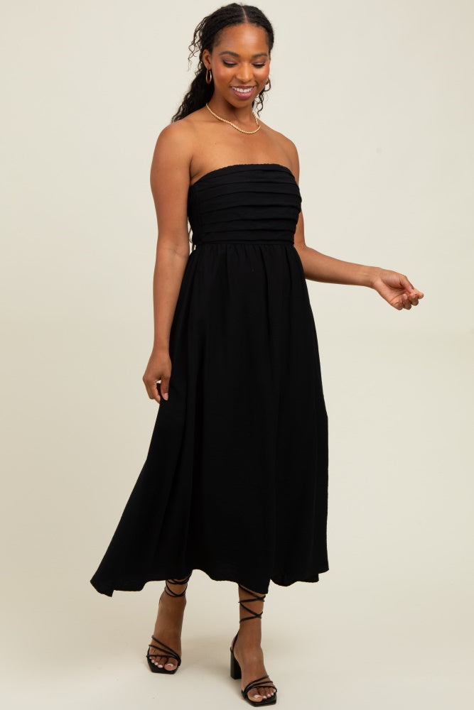 strapless pleated midi dress Plus Size Ruched Poplin Straight, Jana Midi Dress in White, Size 1X, For Graduation