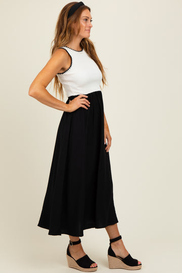 Black Contrast Knit Top Sleeveless Midi Dress