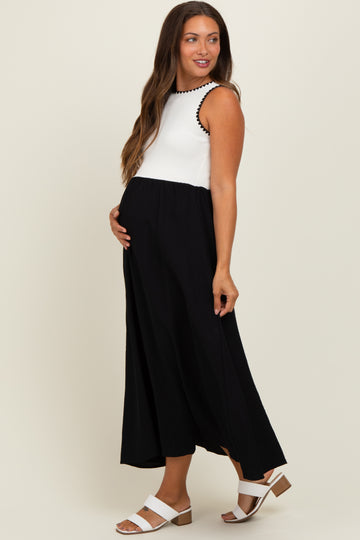 Black Contrast Knit Top Sleeveless Maternity Midi Dress