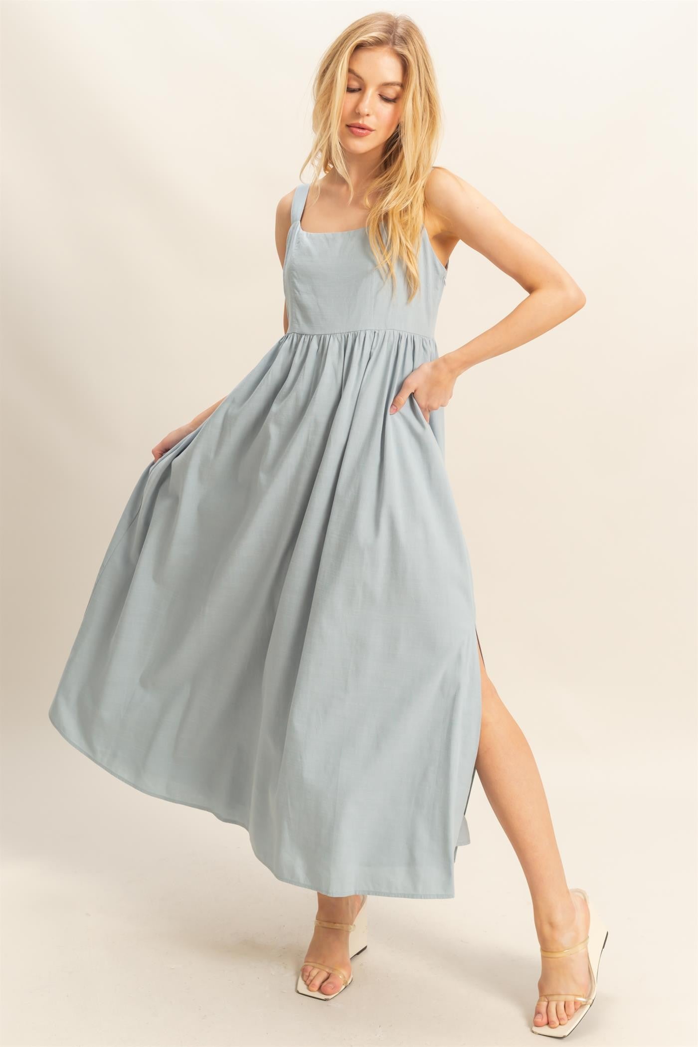 Light Blue Square Neck Fit And Flare Midi Dress PinkBlush Light Blue Square Neck Fit And Flare Midi Dress PinkBlush