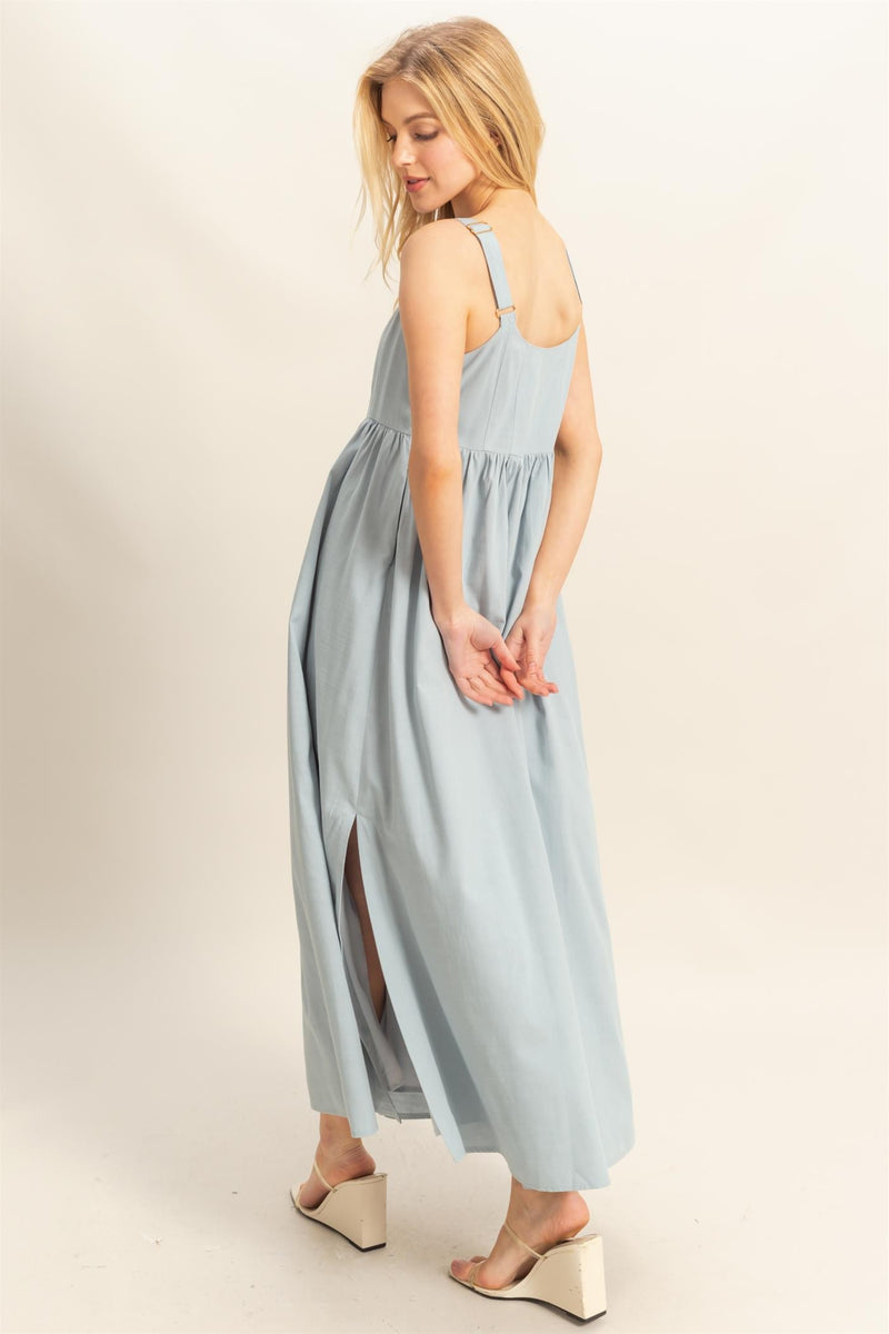 Light Blue Square Neck Fit And Flare Midi Dress – PinkBlush