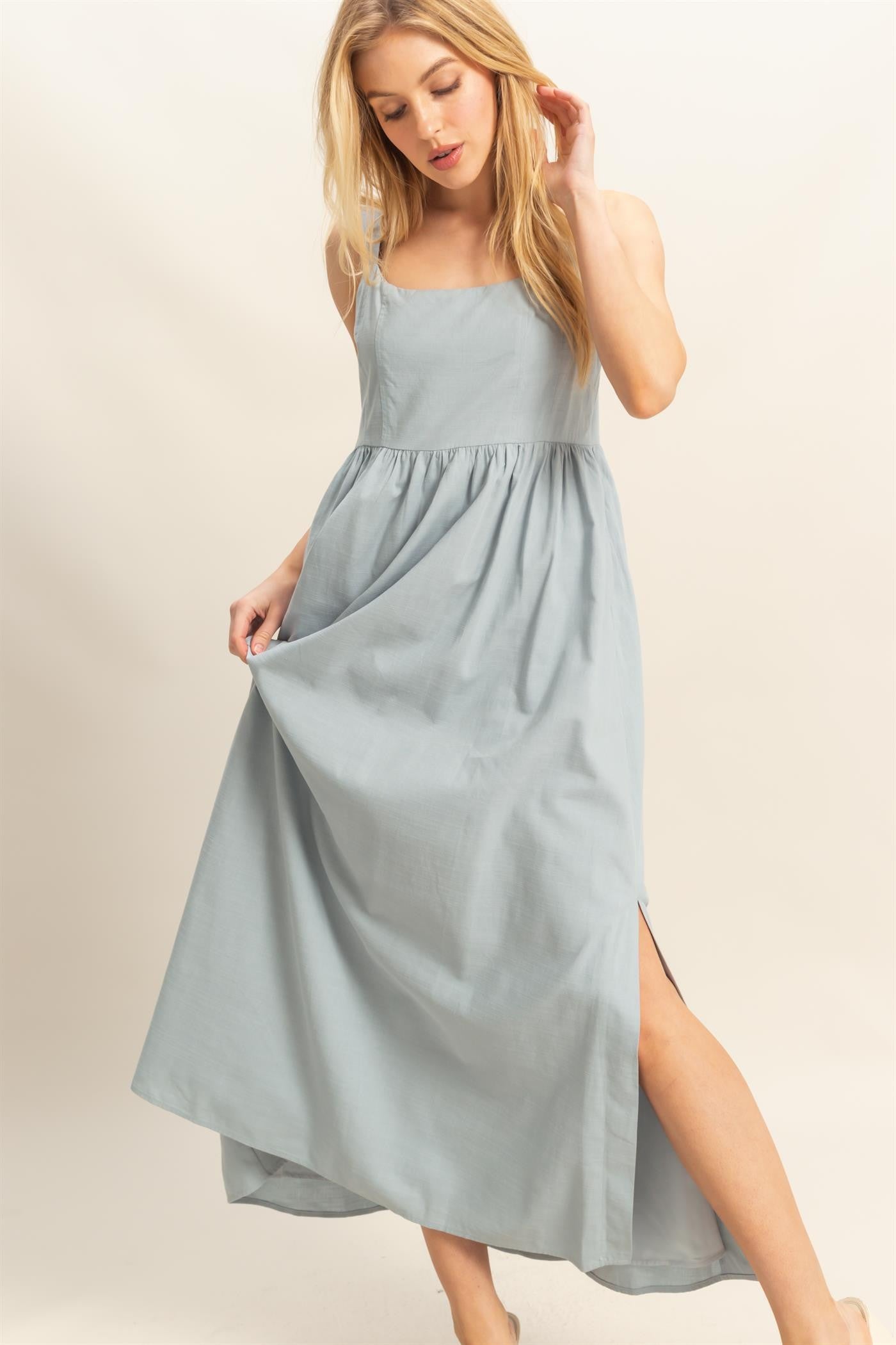 Light Blue Square Neck Fit And Flare Midi Dress PinkBlush Light Blue Square Neck Fit And Flare Midi Dress PinkBlush