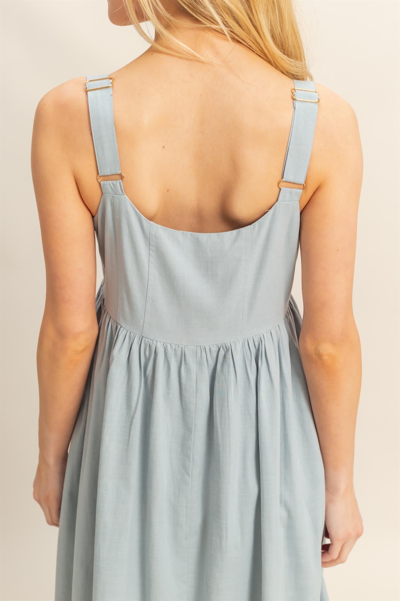 Light Blue Square Neck Fit And Flare Midi Dress