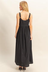 Black Square Neck Fit And Flare Midi Dress