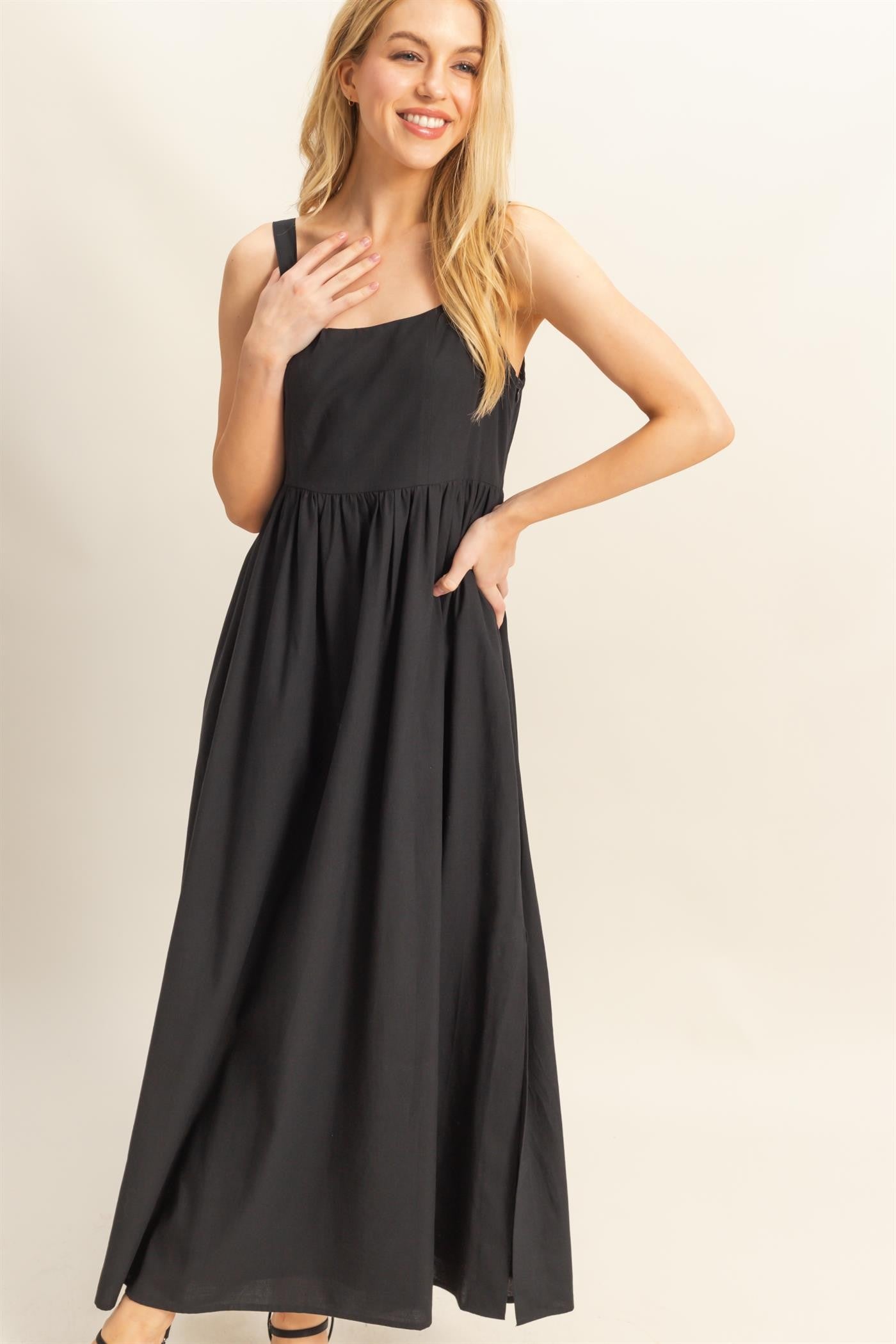 Black Square Neck Fit And Flare Midi Dress – PinkBlush