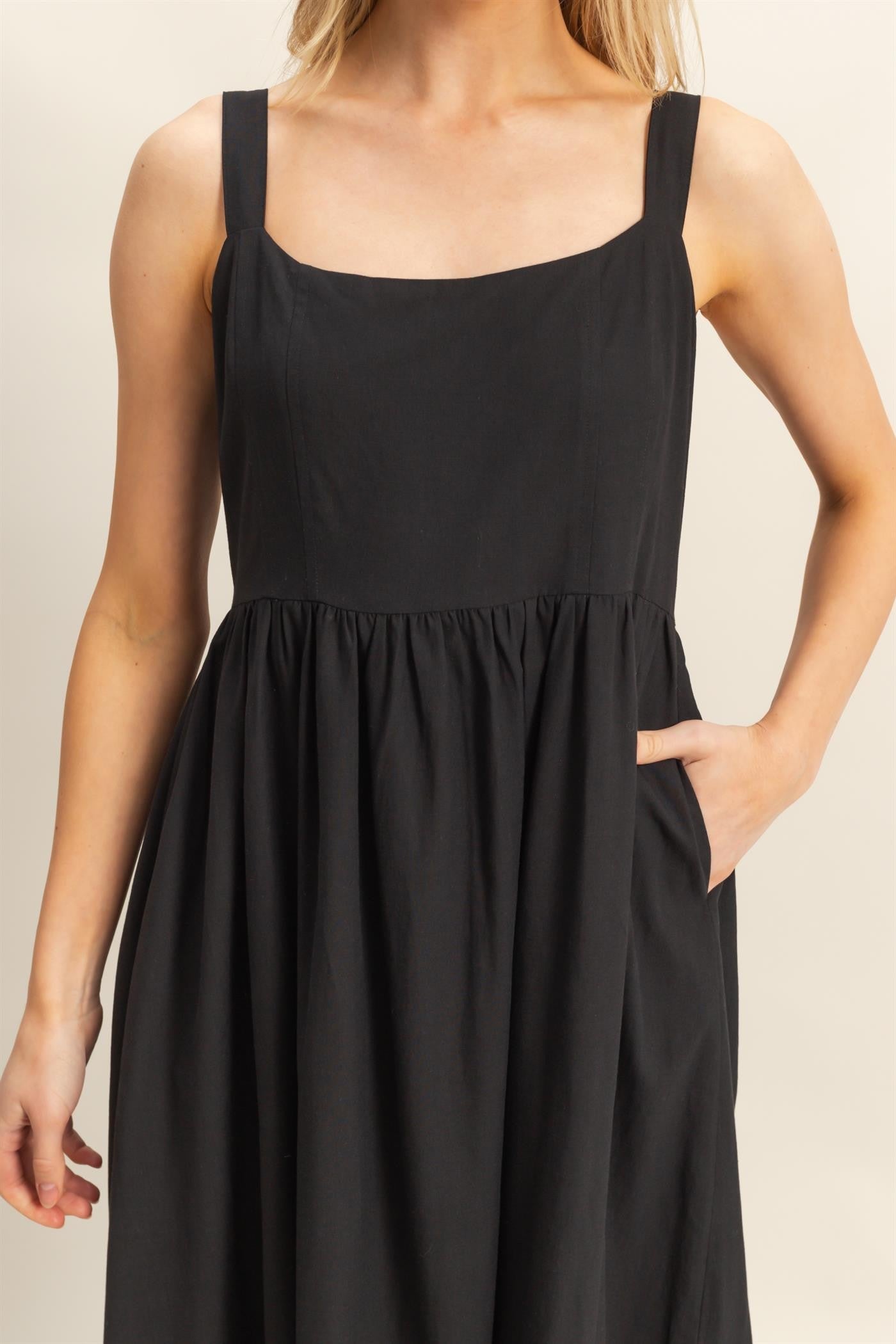 Black Square Neck Fit And Flare Midi Dress PinkBlush Black Square Neck Fit And Flare Midi Dress PinkBlush