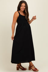 Black Square Neck Fit And Flare Maternity Midi Dress