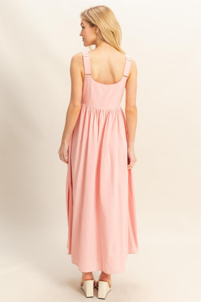 Pink Square Neck Fit And Flare Midi Dress Pink Square Neck Fit And Flare Midi Dress