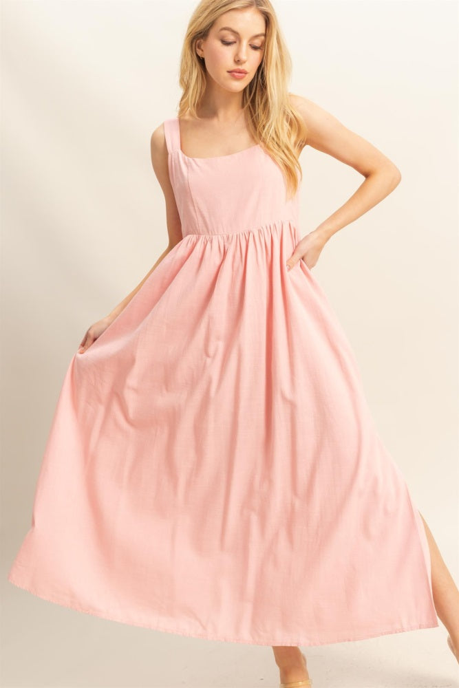 light pink fit and flare dress with sleeves Pink Fit And Flare Dresses