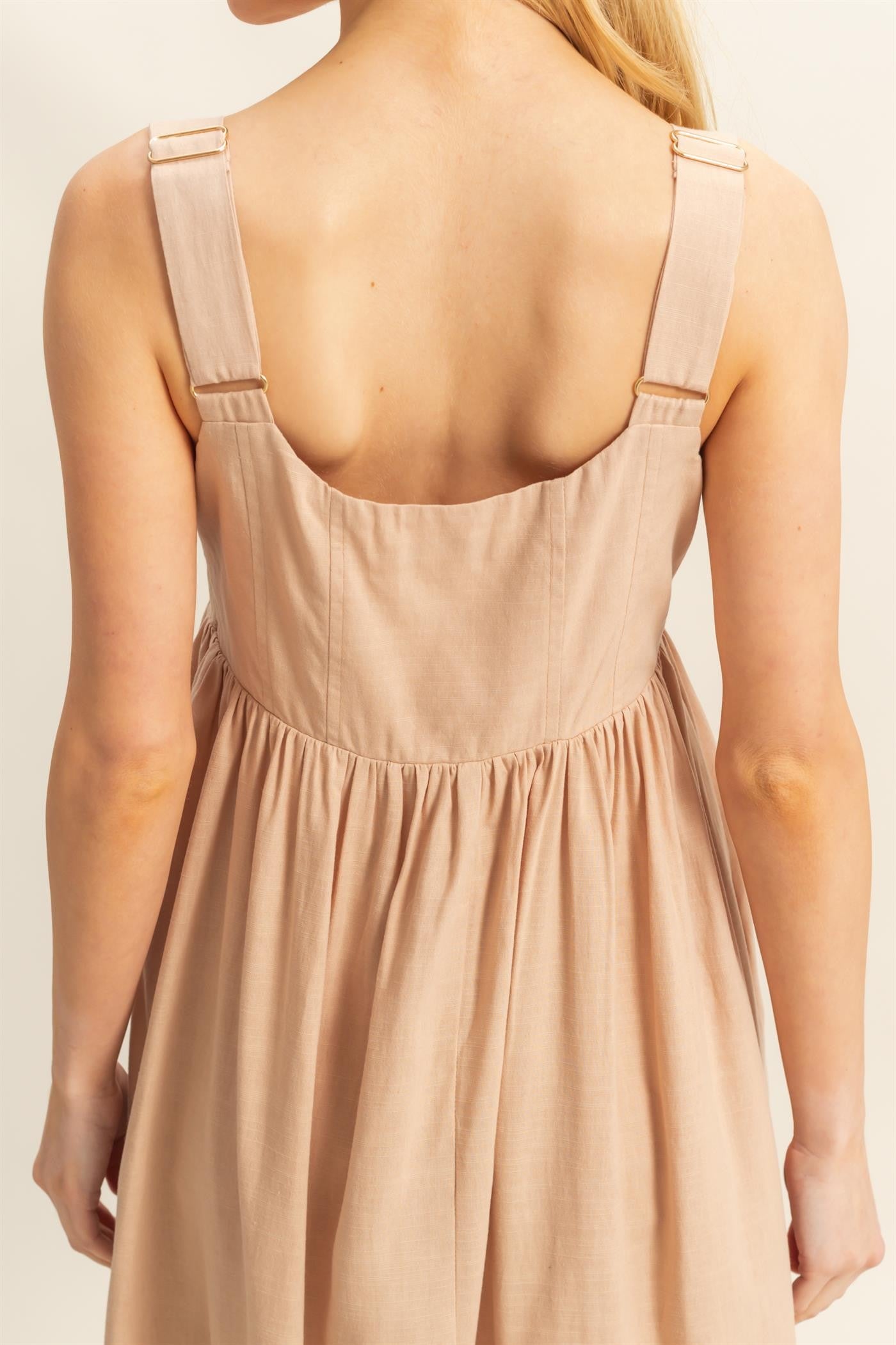 Beige Square Neck Fit And Flare Midi Dress PinkBlush Beige Square Neck Fit And Flare Midi Dress PinkBlush
