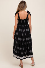 Black/Cream Vintage Floral Border Printed Smocked Top Sleeveless Maternity Maxi Dress
