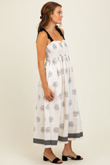 Cream/Black Vintage Floral Border Printed Smocked Top Sleeveless Maxi Dress