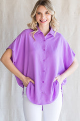 Lavender Solid Collared Button-Up Maternity Top
