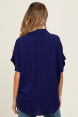 Navy Solid Collared Button-Up Maternity Top