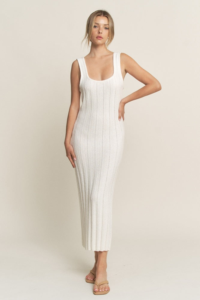 Ivory Wide Ribbed Sweater Knit Maternity Midi Dress