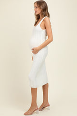 Ivory Wide Ribbed Sweater Knit Maternity Midi Dress