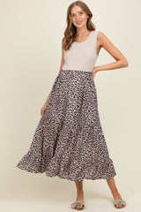 Taupe/Animal Print Mixed Maternity Maxi Dress