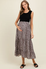 Black/Animal Print Mixed Maternity Maxi Dress