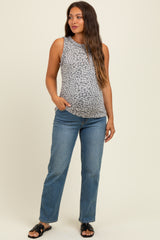 Grey Leopard Printed Ruffle Maternity Tank Top