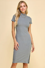 Heather Grey Mock Neck Short Sleeve Maternity Dress