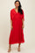 Red Pleated V Neck Maxi Dress