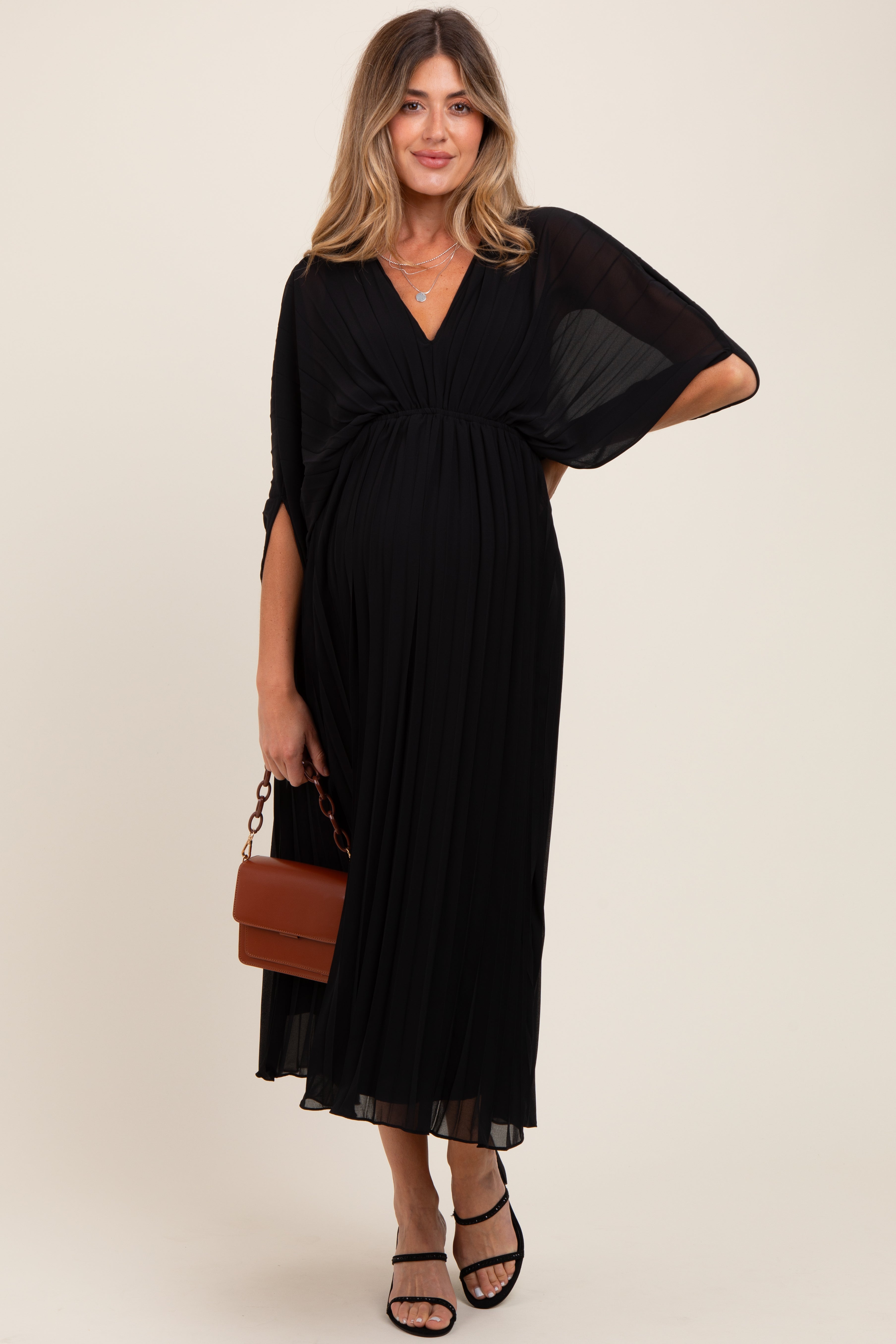 knee length dresses for ladies Maternity V Neck Backless Mesh Party Dress – Elonnashop main image 1