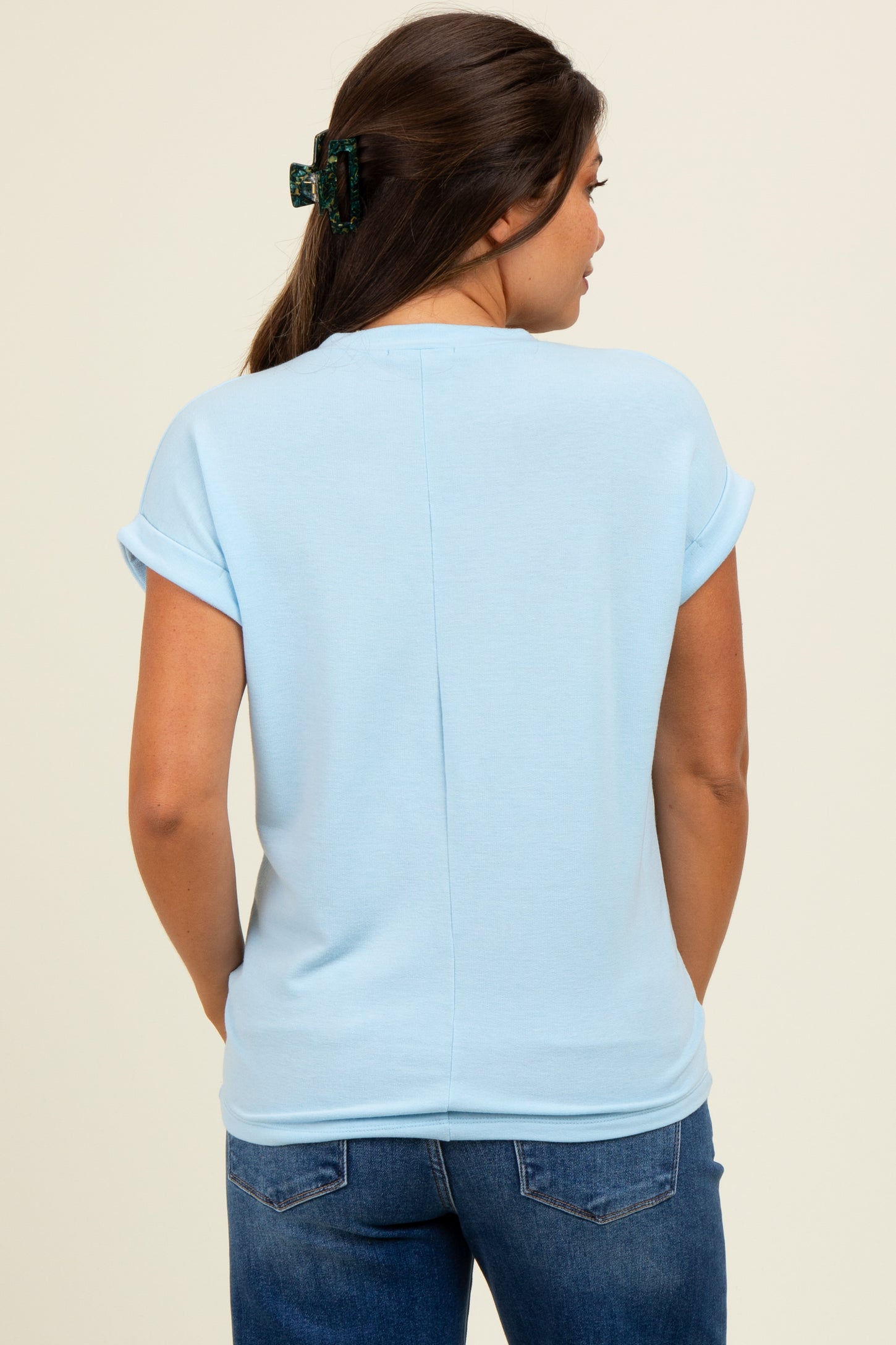 Light Blue Terry Short Sleeve Maternity Top