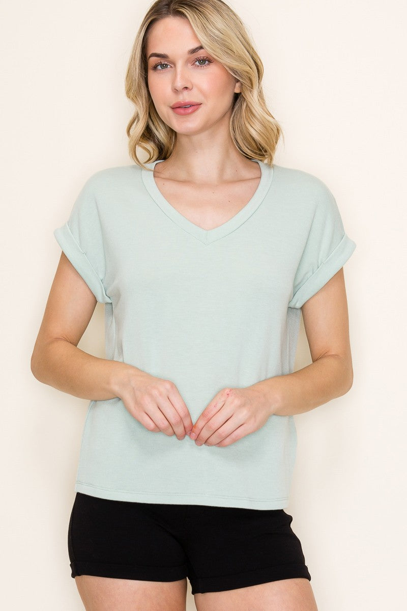 Light Olive Terry Short Sleeve Top