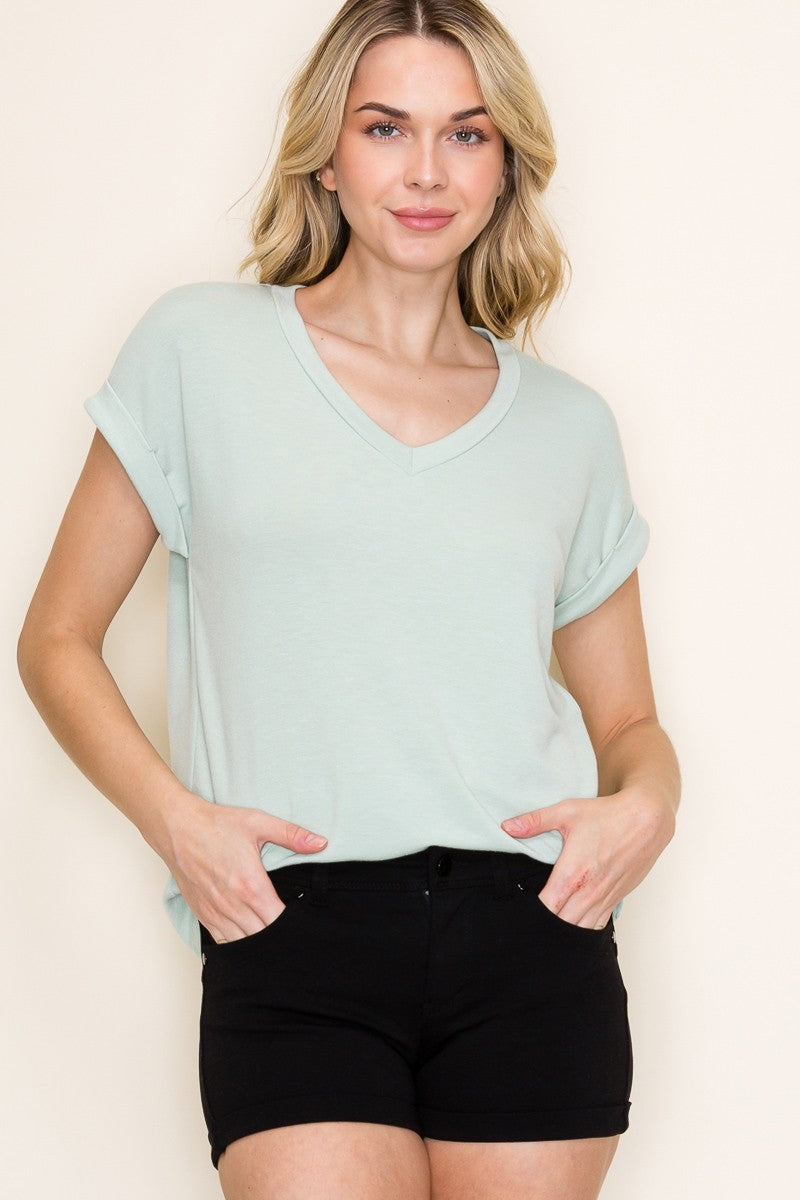 Light Olive Terry Short Sleeve Top