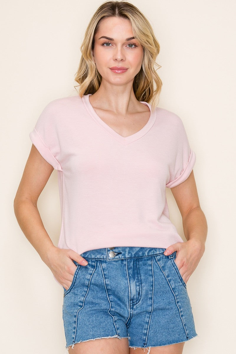 Light Pink Terry Short Sleeve Top