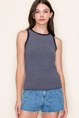 Navy Striped Knit Tank