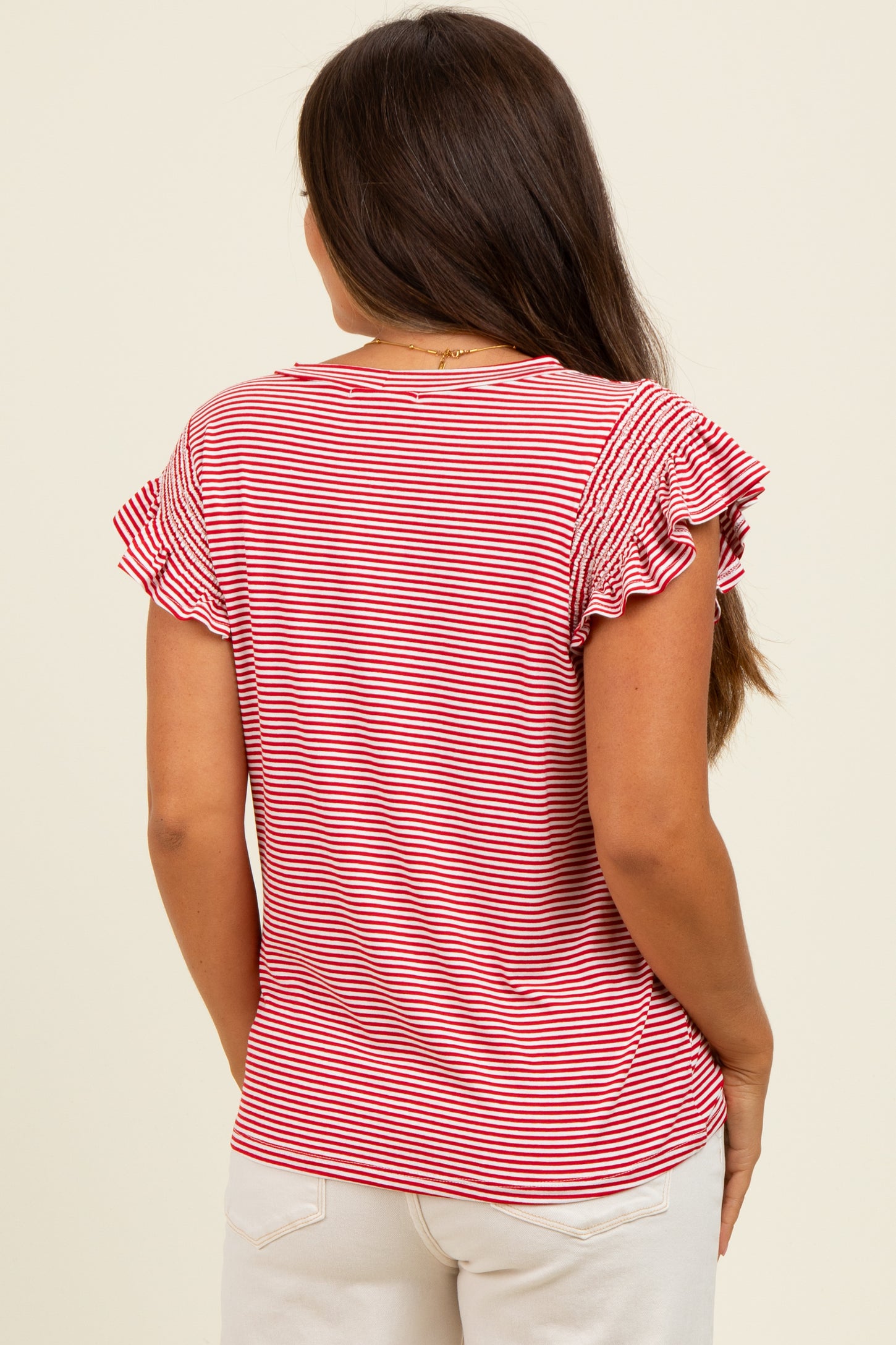 Red Striped Flutter Sleeve Maternity Top
