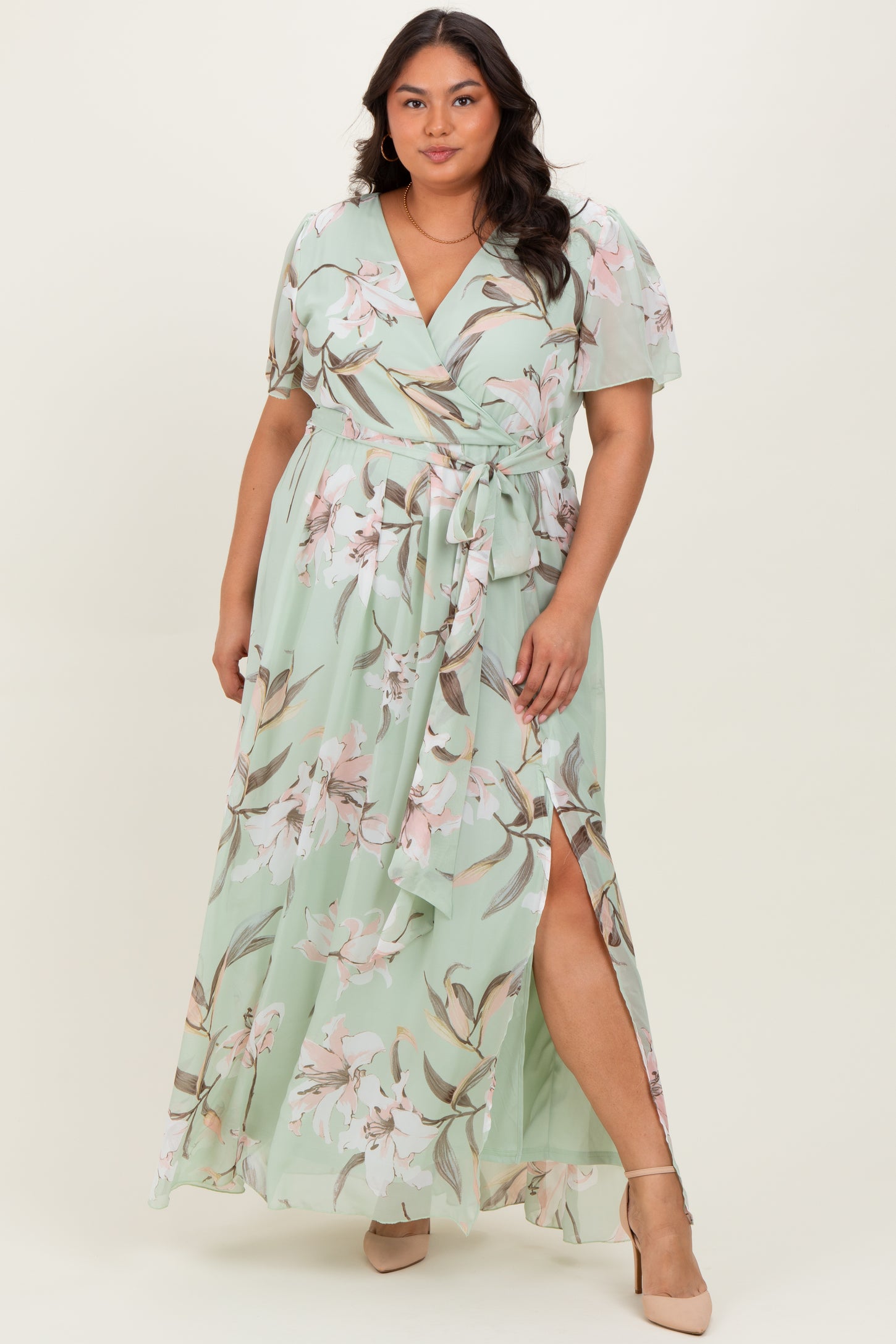 plus size floral chiffon maxi dress boohoo Women's Plus Floral Chiffon Cowl Neck Maxi Dress in Pink