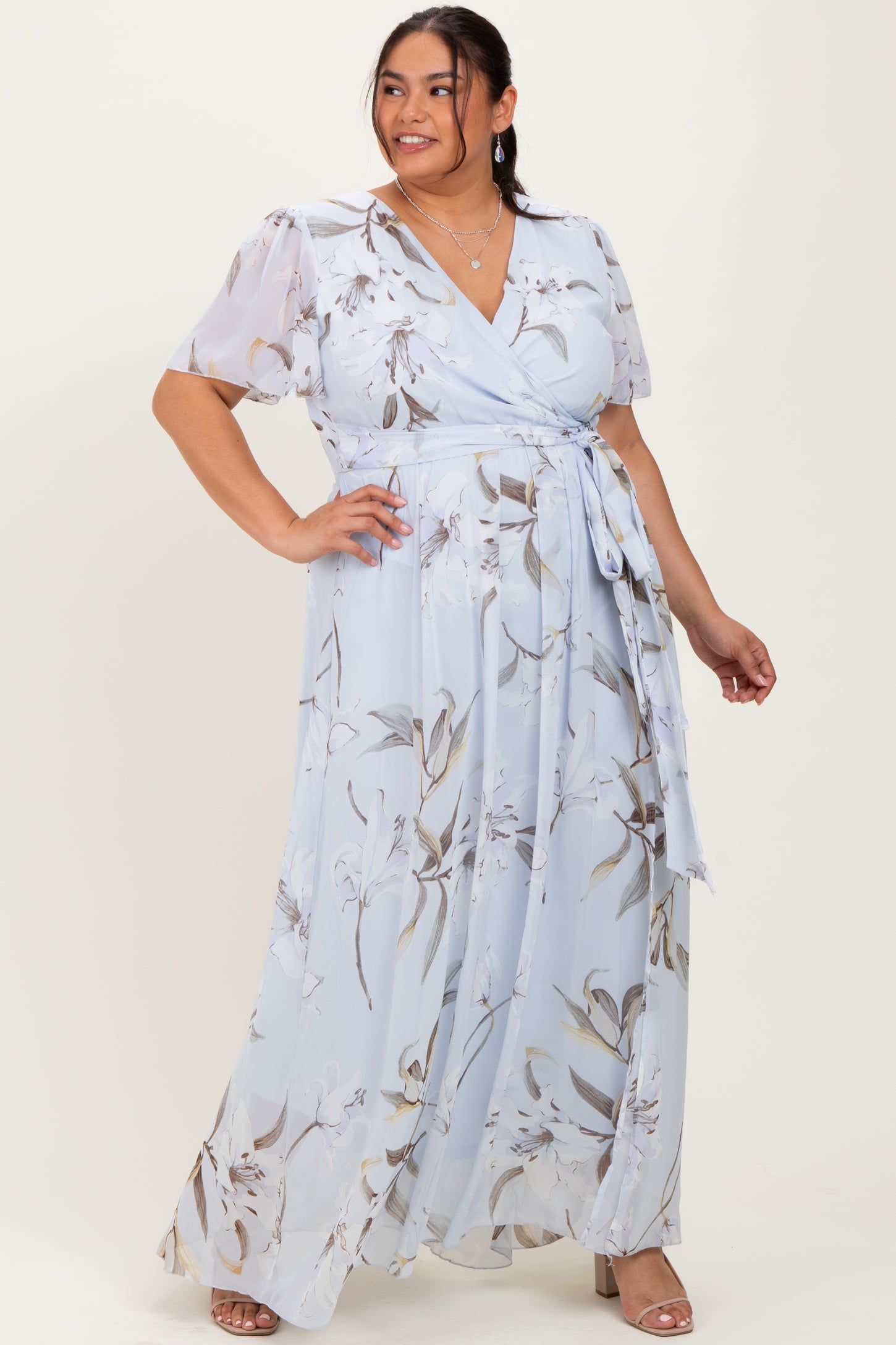 Light Blue Floral Chiffon Sash Tie Maternity Plus Maxi Dress PinkBlush Light Blue Floral Chiffon Sash Tie Maternity Plus Maxi Dress PinkBlush