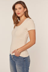Cream Ribbed Square Neck T-Shirt