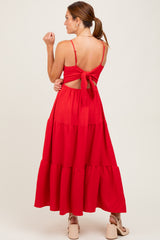 Red Tiered Cutout Tie Back Midi Dress