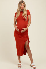 Rust Side Slit Maternity Maxi Dress