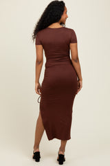 Brown Side Slit Maxi Dress
