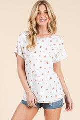 Ivory Cherry Print Ribbed Maternity Short Sleeve Tee