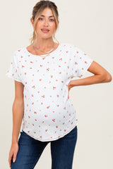 Ivory Cherry Print Ribbed Maternity Short Sleeve Tee