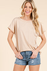 Beige Ribbed Relaxed Maternity Tee