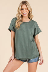 Olive Ribbed Relaxed Tee